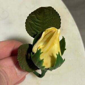 Vintage Yellow Rosebud shell Flower faux boutonnière.